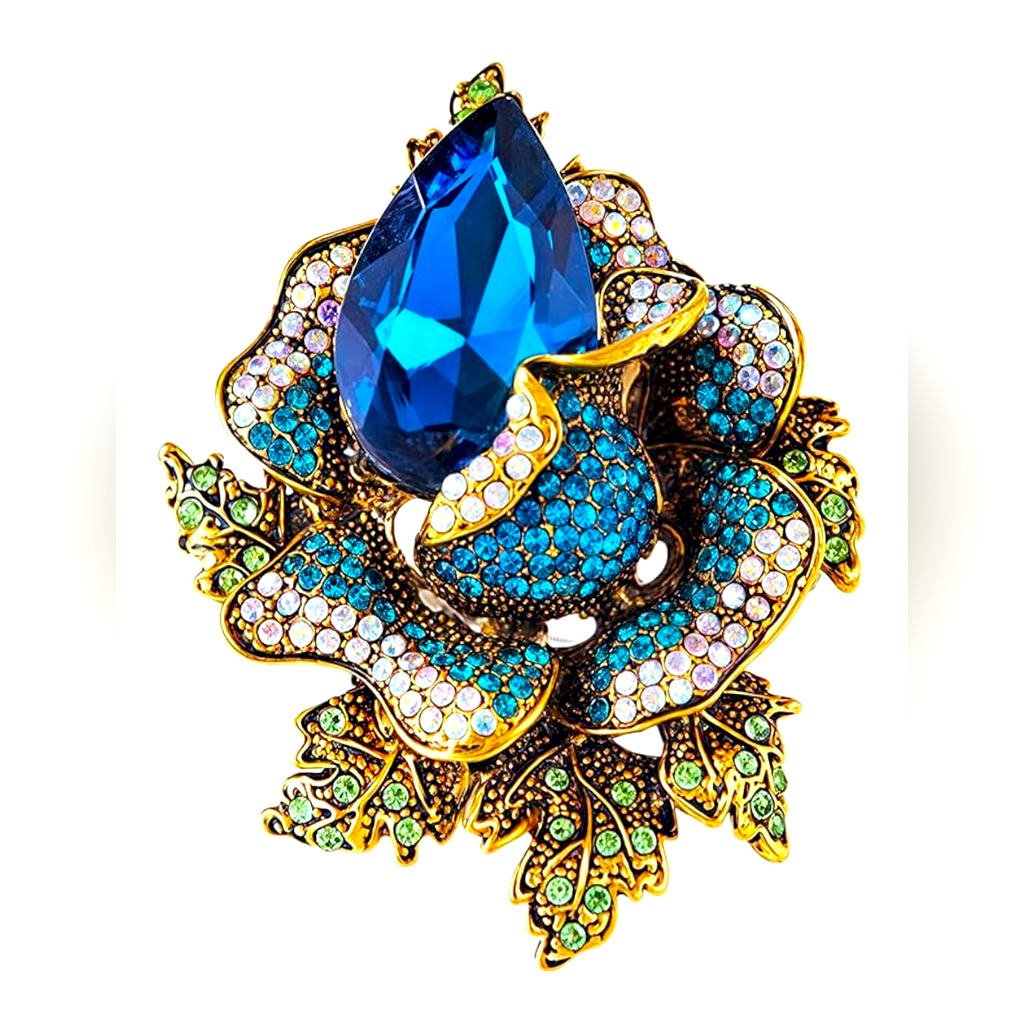 Gorgeous Large Vintage Dillards Blue Crystal Brooch